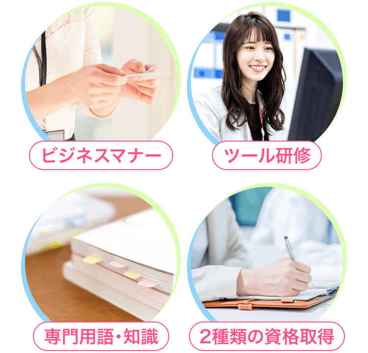 ビジネスマナー｜ツール研修｜専門用語・知識｜2種類の資格取得